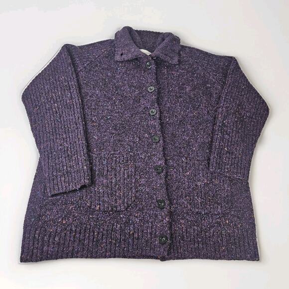 90s Chunky Knit Cardigan Sweater Purple Speckled Plus Size 1X Granny Cottage - Picture 1 of 9